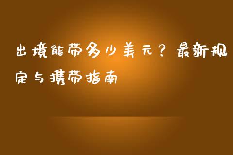 出境能带多少美元？最新规定与携带指南_https://wap.lxcailiao.com_股权投资_第1张