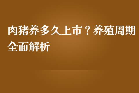 肉猪养多久上市？养殖周期全面解析_https://wap.lxcailiao.com_财务管理_第1张