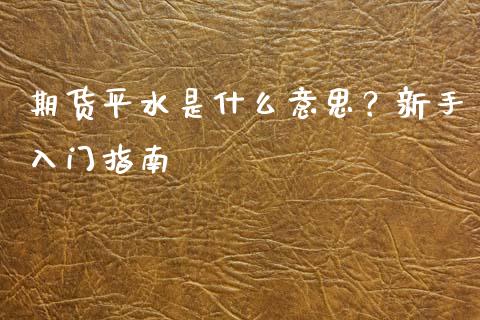 期货平水是什么意思？新手入门指南_https://wap.lxcailiao.com_融资担保_第1张
