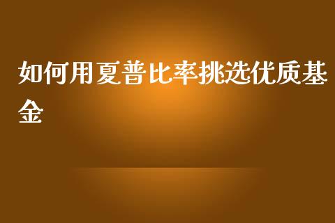 如何用夏普比率挑选优质基金_https://wap.lxcailiao.com_股权投资_第1张