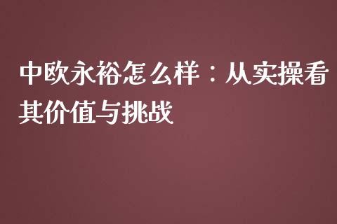 中欧永裕怎么样：从实操看其价值与挑战_https://wap.lxcailiao.com_金融监管_第1张