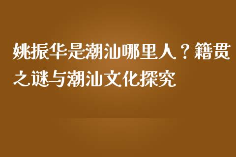 姚振华是潮汕哪里人？籍贯之谜与潮汕文化探究_https://wap.lxcailiao.com_财务管理_第1张
