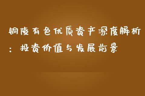 铜陵有色优质资产深度解析：投资价值与发展前景_https://wap.lxcailiao.com_融资担保_第1张