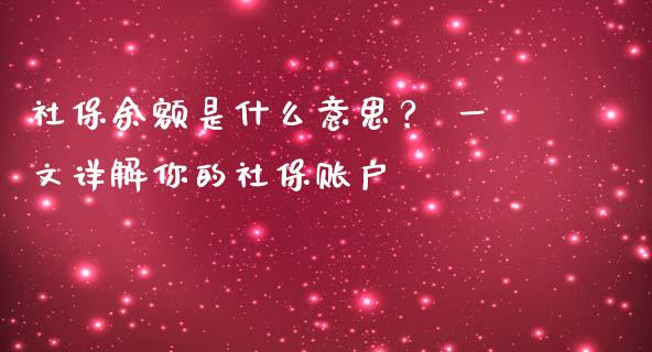 社保余额是什么意思？ 一文详解你的社保账户_https://wap.lxcailiao.com_融资担保_第1张