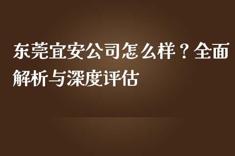 东莞宜安公司怎么样？全面解析与深度评估_https://wap.lxcailiao.com_融资担保_第1张