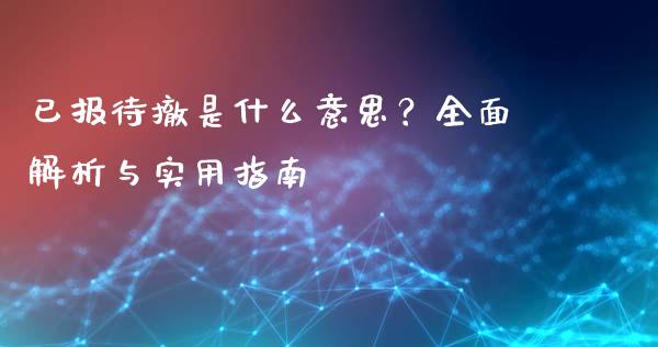 已报待撤是什么意思？全面解析与实用指南_https://wap.lxcailiao.com_金融监管_第1张