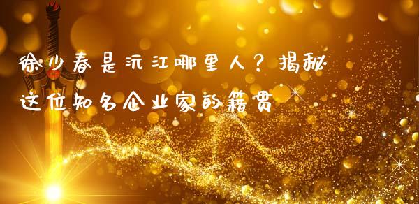 徐少春是沅江哪里人？揭秘这位知名企业家的籍贯_https://wap.lxcailiao.com_财务管理_第1张
