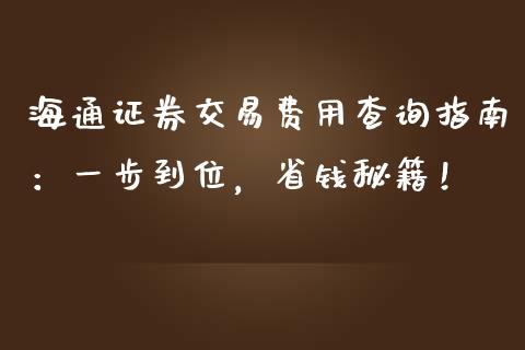 海通证券交易费用查询指南:一步到位,省钱秘籍!_金融监管_第1张_金融监管_融资担保_财务管理_股权投资 海通证券交易费用查询指南:一步到位,省钱秘籍!_https://wap.lxcailiao.com_金融监管_第1张