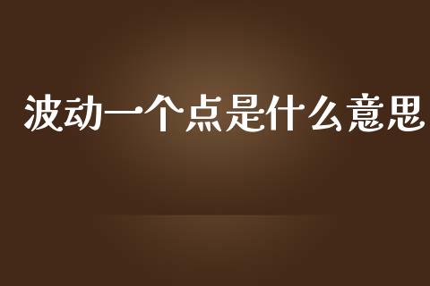 波动一个点是什么意思_https://wap.lxcailiao.com_融资担保_第1张