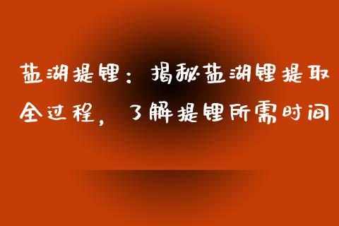 盐湖提锂：揭秘盐湖锂提取全过程，了解提锂所需时间_https://wap.lxcailiao.com_金融监管_第1张