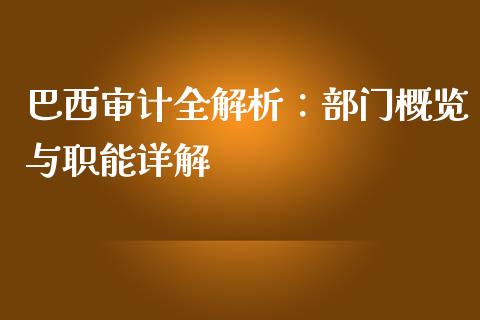 巴西审计全解析：部门概览与职能详解_https://wap.lxcailiao.com_融资担保_第1张