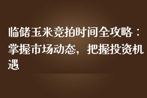 临储玉米竞拍时间全攻略：掌握市场动态，把握投资机遇_https://wap.lxcailiao.com_财务管理_第1张