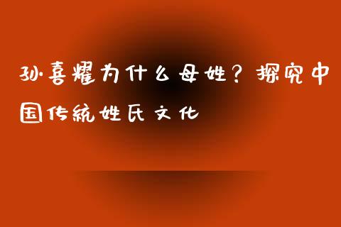 孙喜耀为什么母姓？探究中国传统姓氏文化_https://wap.lxcailiao.com_金融监管_第1张