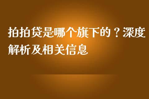 拍拍贷是哪个旗下的？深度解析及相关信息_https://wap.lxcailiao.com_股权投资_第1张