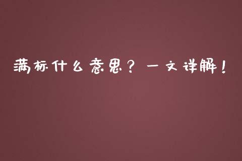 满标什么意思？一文详解！_https://wap.lxcailiao.com_金融监管_第1张