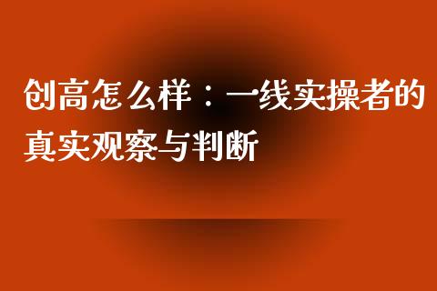 创高怎么样：一线实操者的真实观察与判断_https://wap.lxcailiao.com_融资担保_第1张