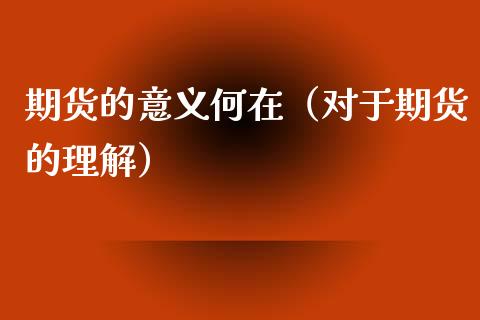 期货的意义何在（对于期货的理解）_https://wap.lxcailiao.com_股权投资_第1张