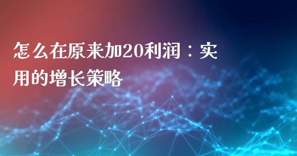 怎么在原来加20利润：实用的增长策略_https://wap.lxcailiao.com_融资担保_第1张