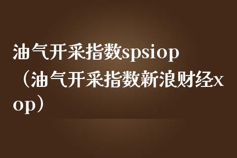 油气开采指数spsiop（油气开采指数新浪财经xop）_https://wap.lxcailiao.com_财务管理_第1张