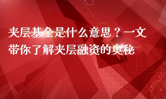 夹层基金是什么意思?一文带你了解夹层融资的奥秘_融资担保_第1张_金融监管_融资担保_财务管理_股权投资 夹层基金是什么意思?一文带你了解夹层融资的奥秘_https://wap.lxcailiao.com_融资担保_第1张