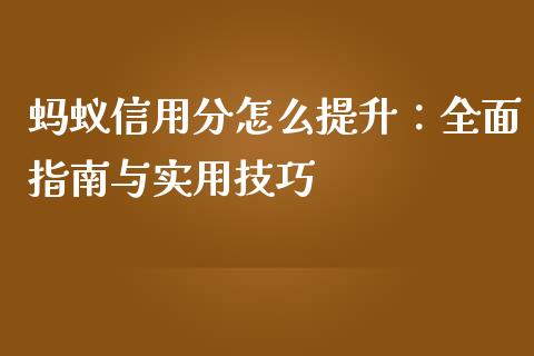 蚂蚁信用分怎么提升：全面指南与实用技巧_https://wap.lxcailiao.com_金融监管_第1张
