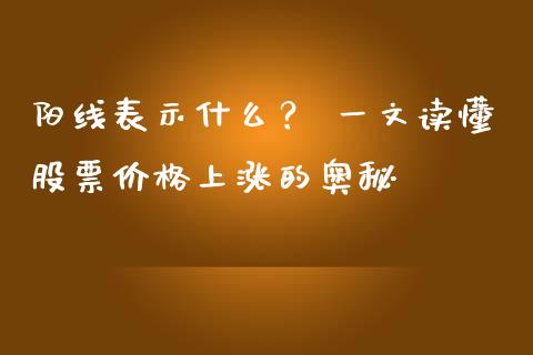 阳线表示什么？ 一文读懂股票价格上涨的奥秘_https://wap.lxcailiao.com_财务管理_第1张