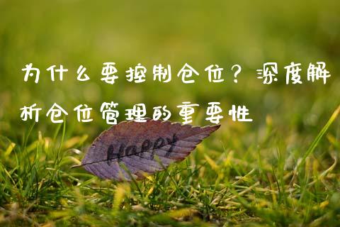 为什么要控制仓位？深度解析仓位管理的重要性_https://wap.lxcailiao.com_融资担保_第1张