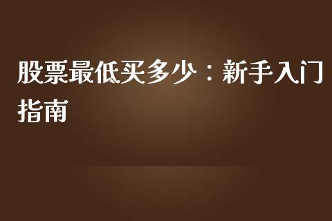 股票最低买多少：新手入门指南_https://wap.lxcailiao.com_金融监管_第1张
