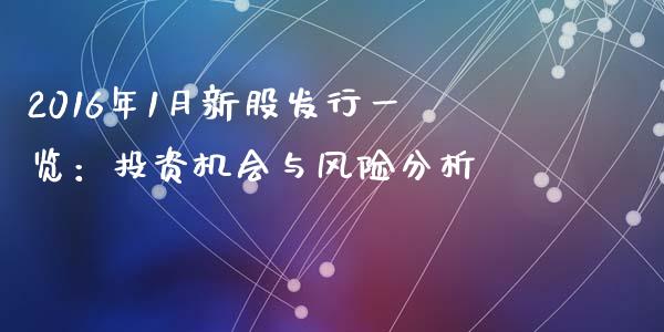 2016年1月新股发行一览：投资机会与风险分析_https://wap.lxcailiao.com_股权投资_第1张