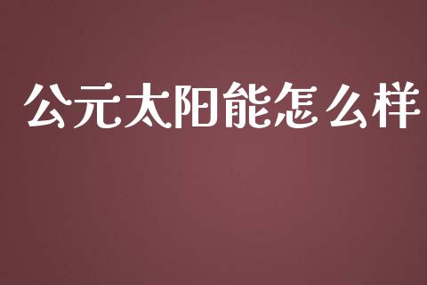 公元太阳能怎么样_https://wap.lxcailiao.com_财务管理_第1张