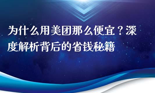 为什么用美团那么便宜？深度解析背后的省钱秘籍_https://wap.lxcailiao.com_金融监管_第1张